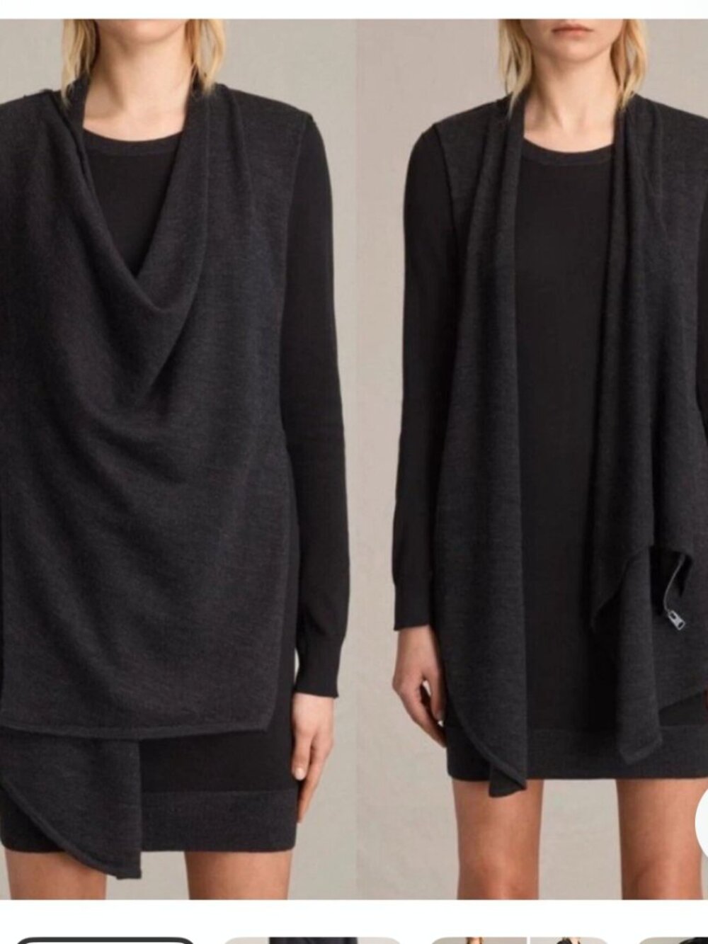 AllSaints Drina black convertible drape sweater dress size 0 - Picture 2 of 12